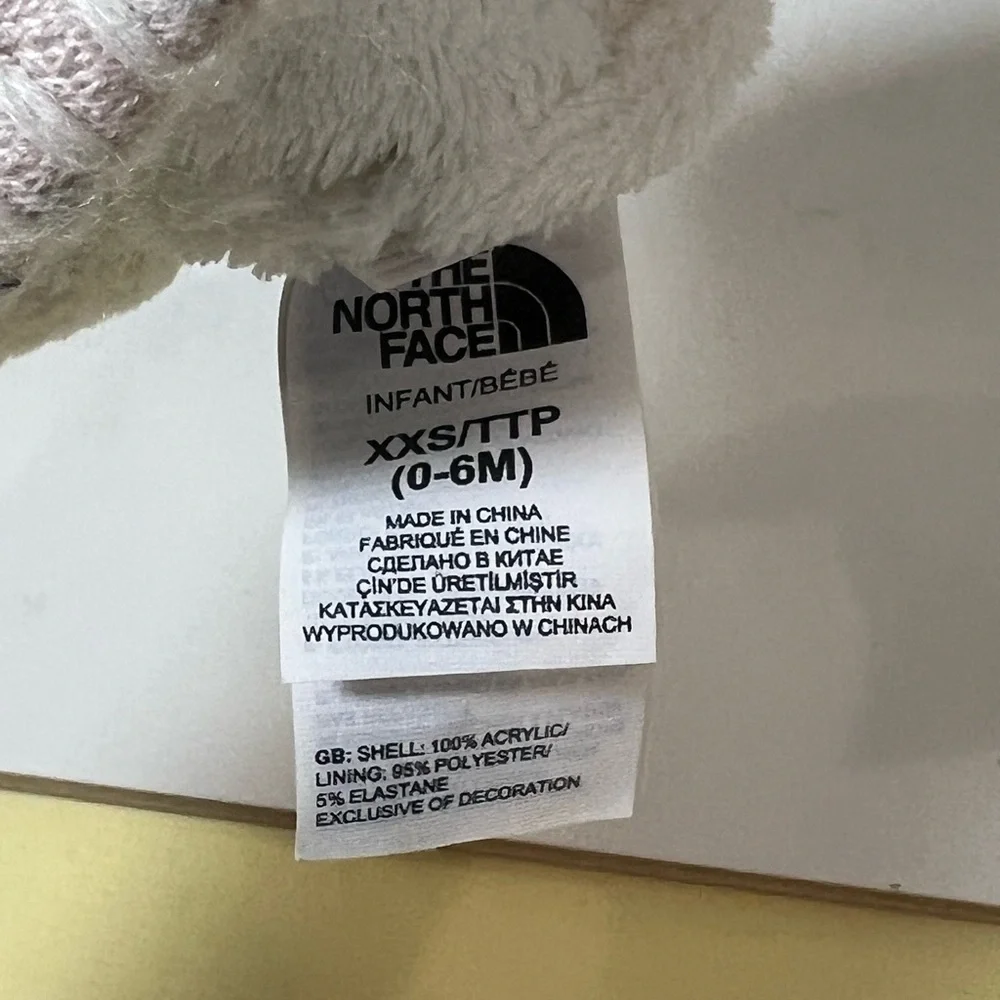 The North Face Baby XXS 0-6 Months Pink and Gray Bear Hat with Pom-Pom